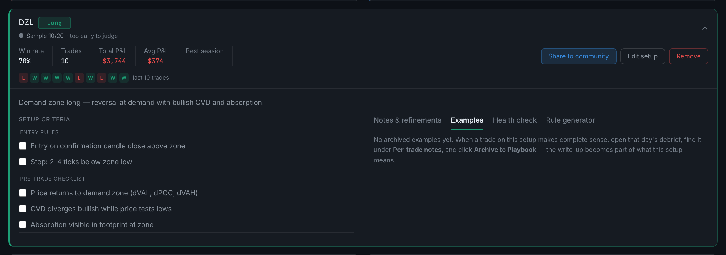 the Examples tab on an expanded setup