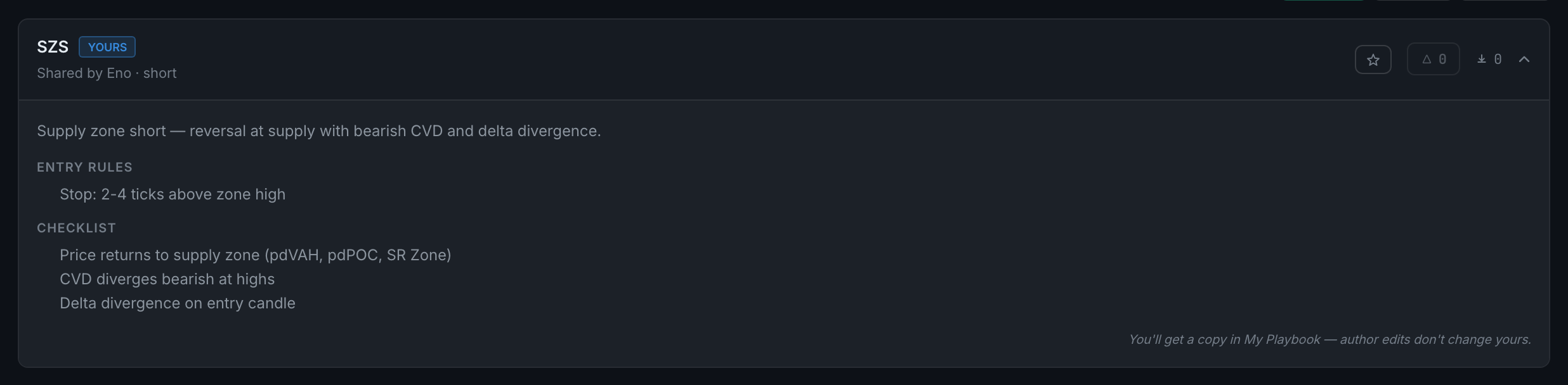 a strategy expanded, showing its rules and checklist before you take it